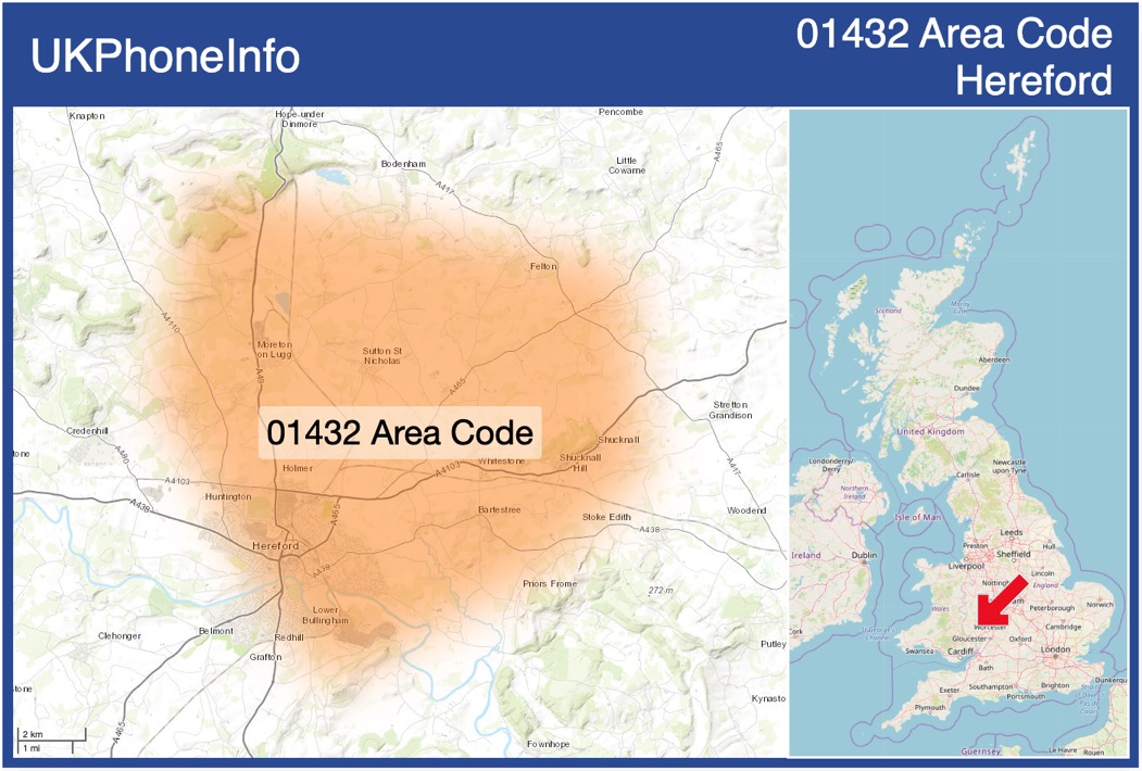 Map of the 01432 area code