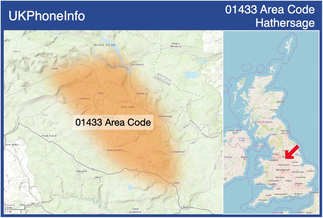 Map of the 01433 area code