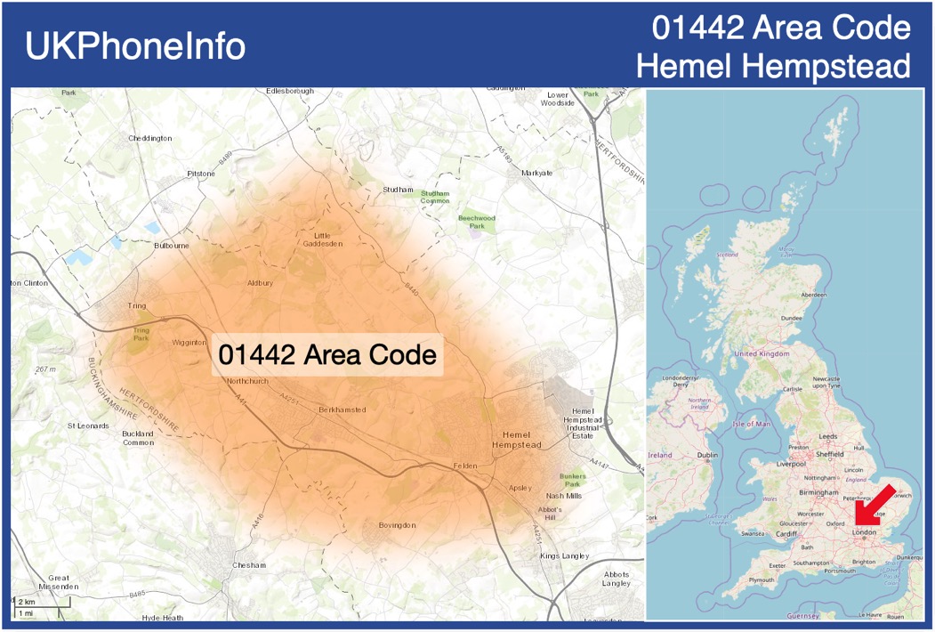 Map of the 01442 area code