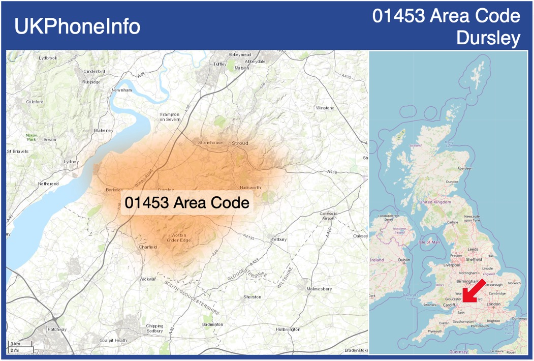 Map of the 01453 area code