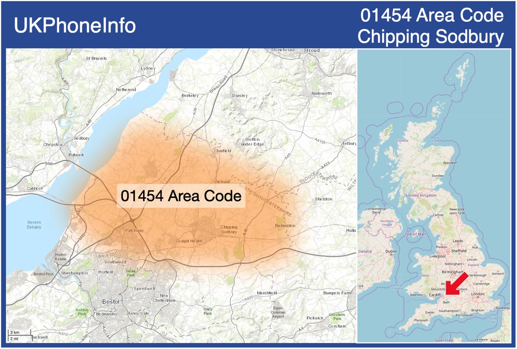 Map of the 01454 area code
