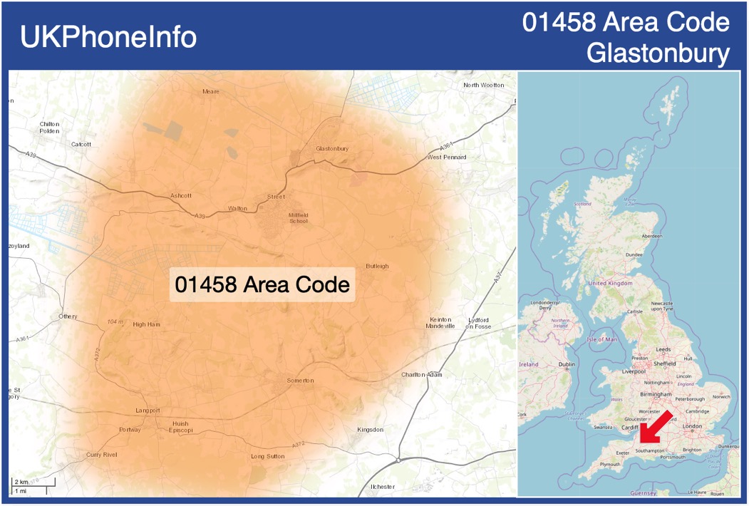 Map of the 01458 area code