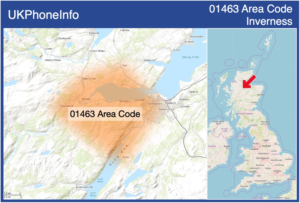Map of the 01463 area code