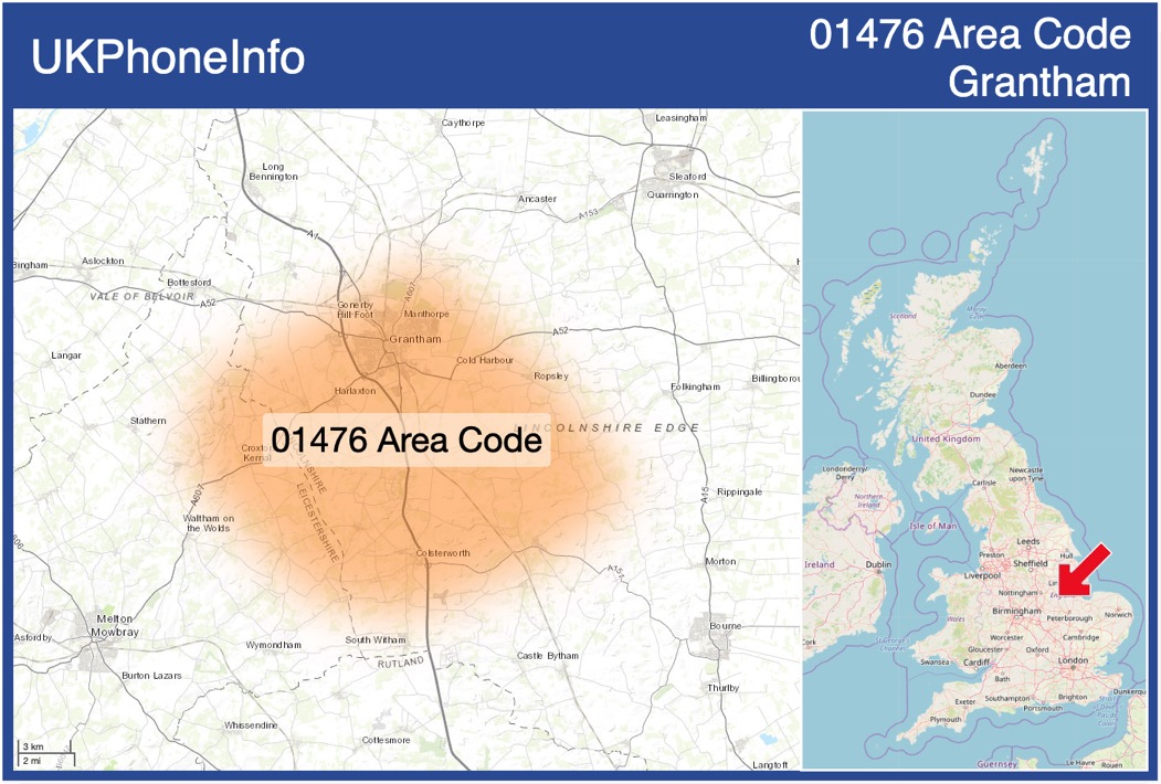Map of the 01476 area code