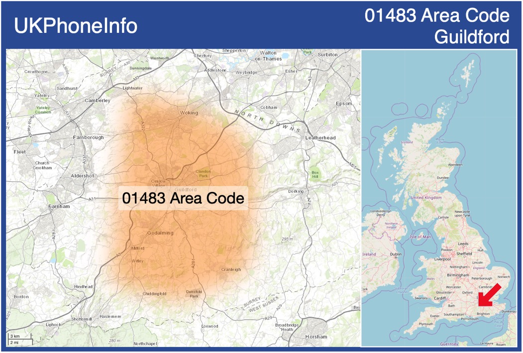 Map of the 01483 area code