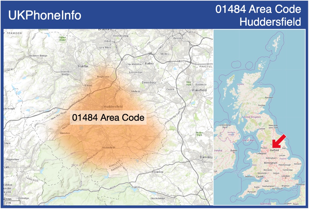 Map of the 01484 area code
