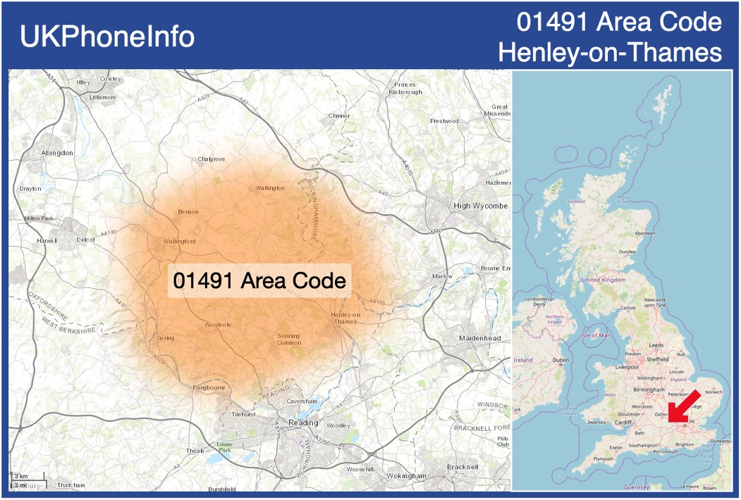 Map of the 01491 area code