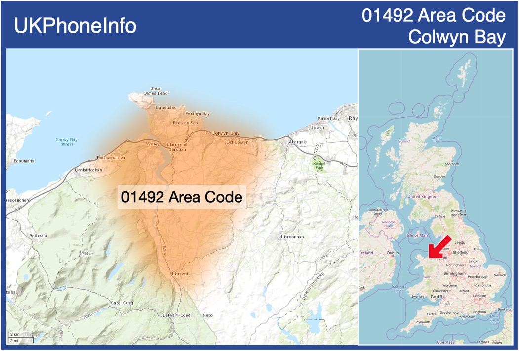 Map of the 01492 area code