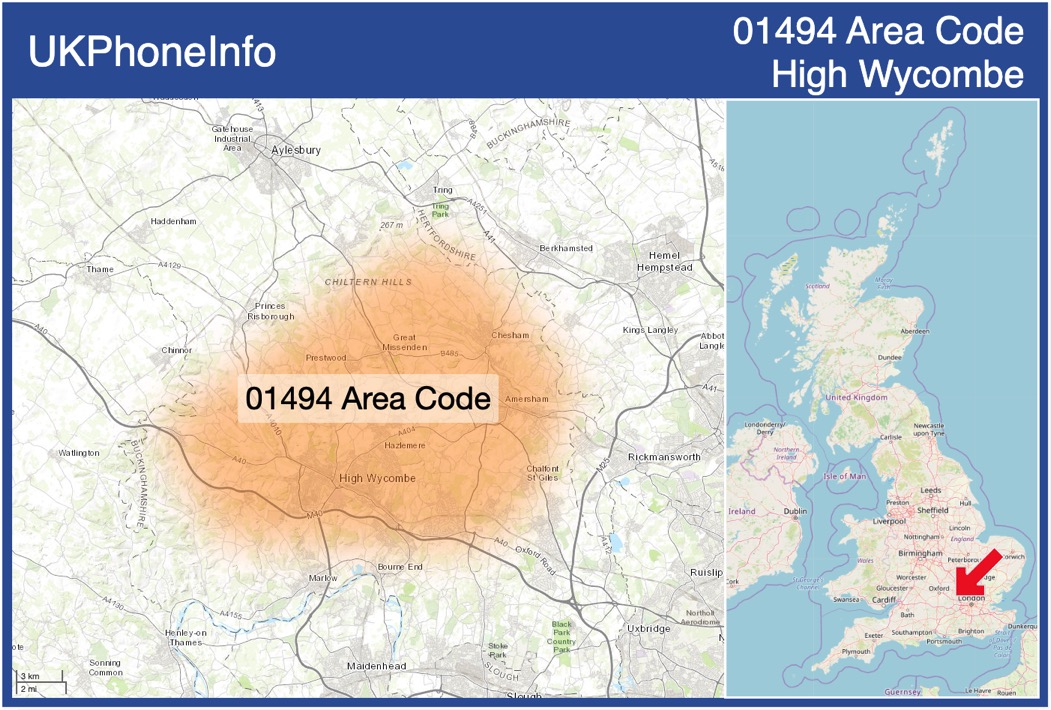 Map of the 01494 area code