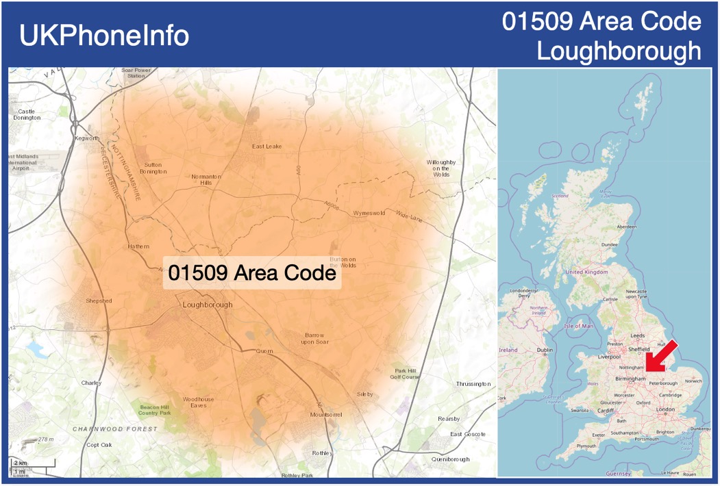 Map of the 01509 area code