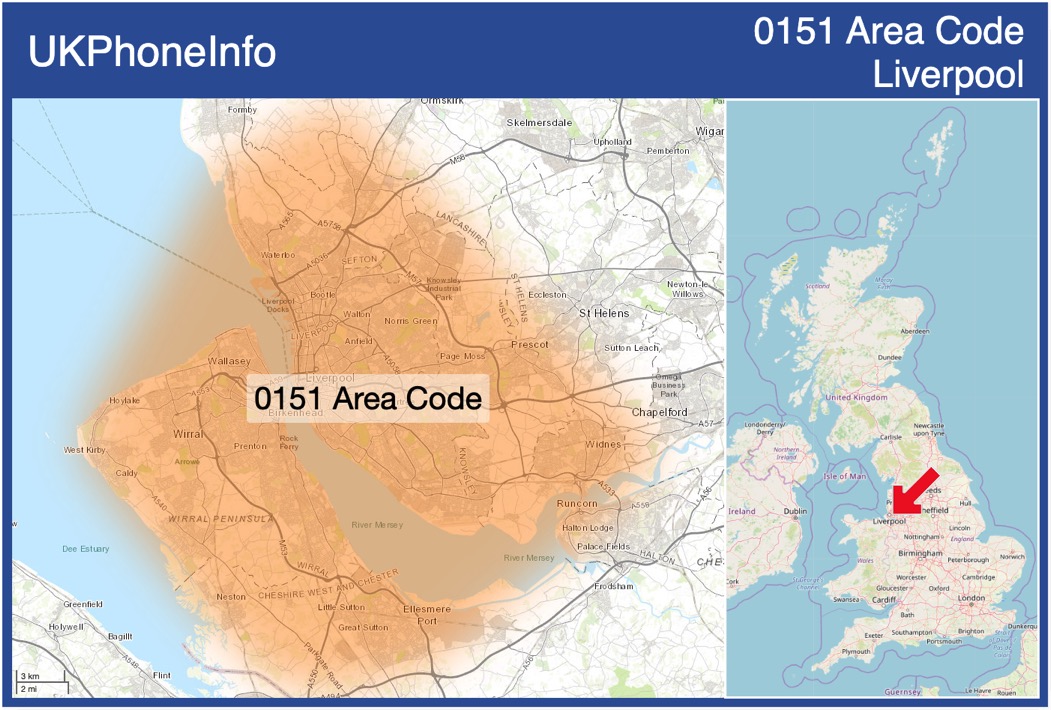Map of the 0151 area code