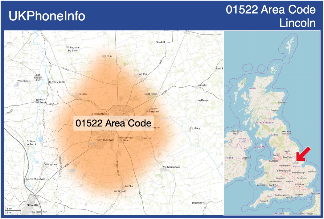Map of the 01522 area code