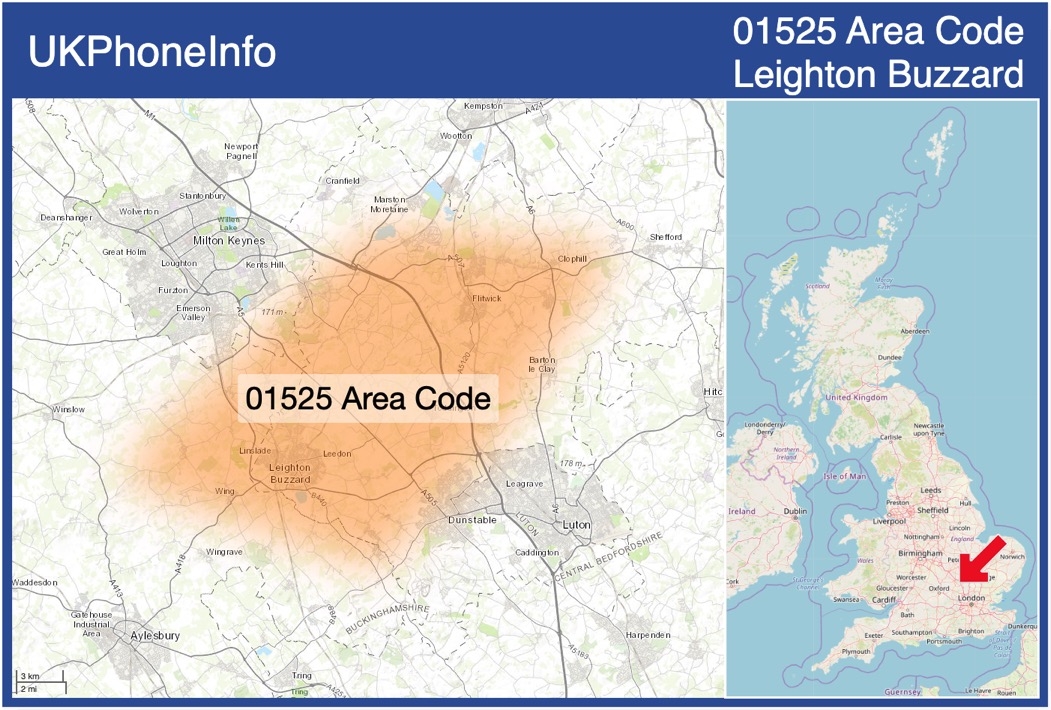 Map of the 01525 area code