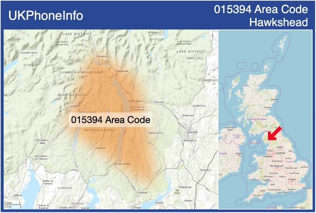 Map of the 015394 area code