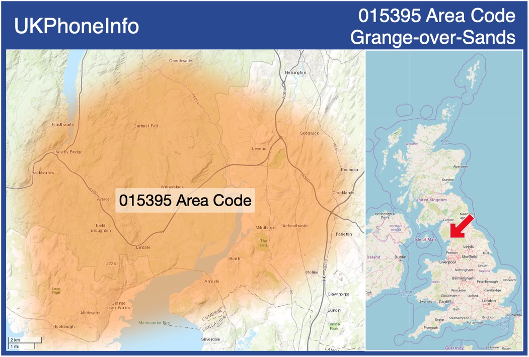 Map of the 015395 area code