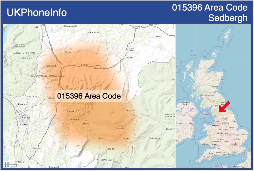 Map of the 015396 area code