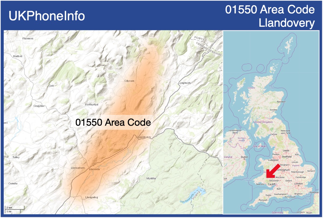 Map of the 01550 area code