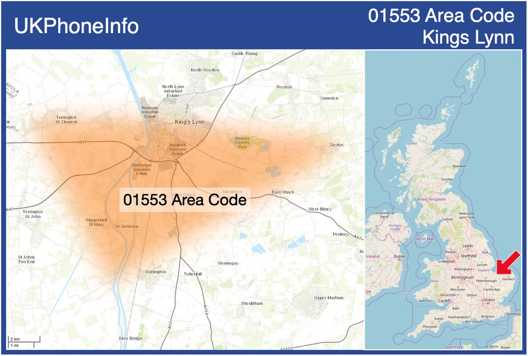 Map of the 01553 area code