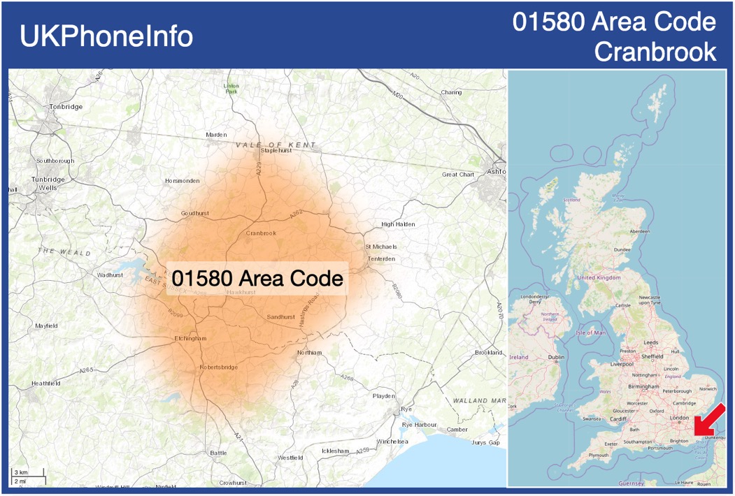 Map of the 01580 area code