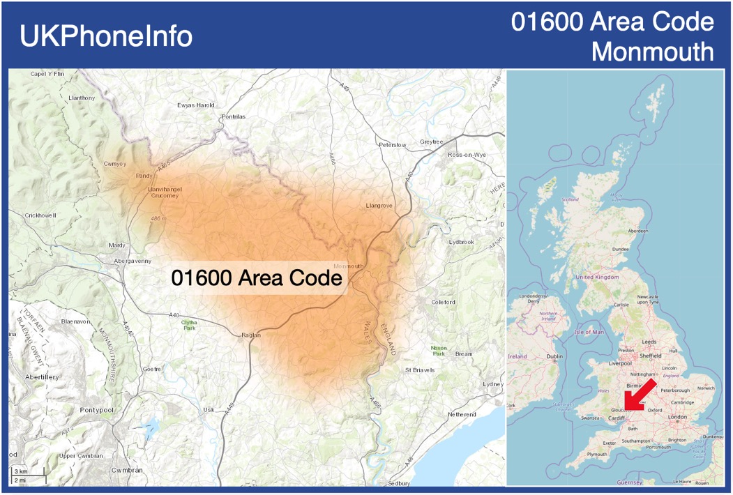 Map of the 01600 area code