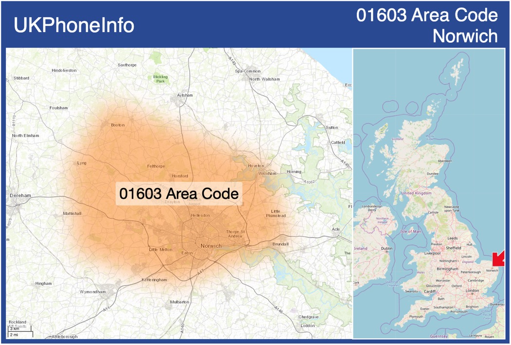 Map of the 01603 area code