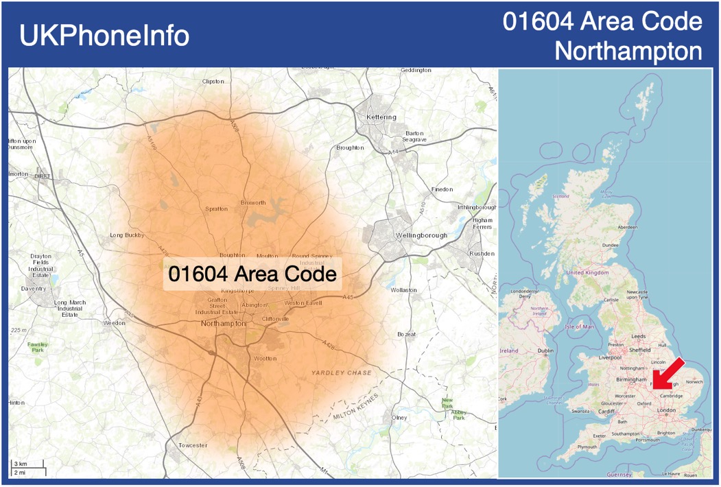 Map of the 01604 area code