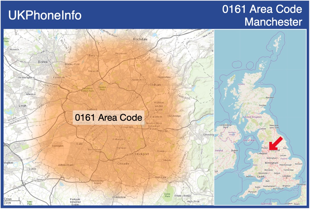 Map of the 0161 area code