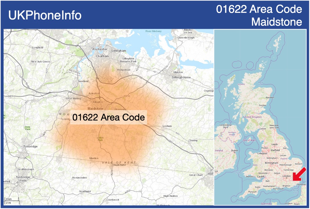 Map of the 01622 area code