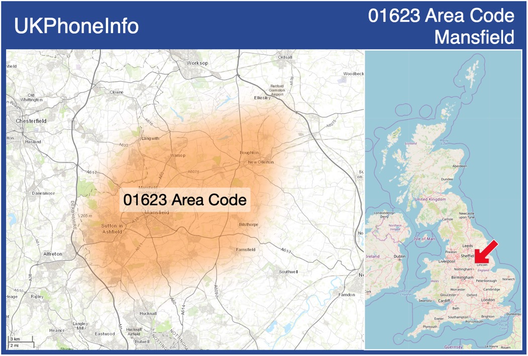 Map of the 01623 area code