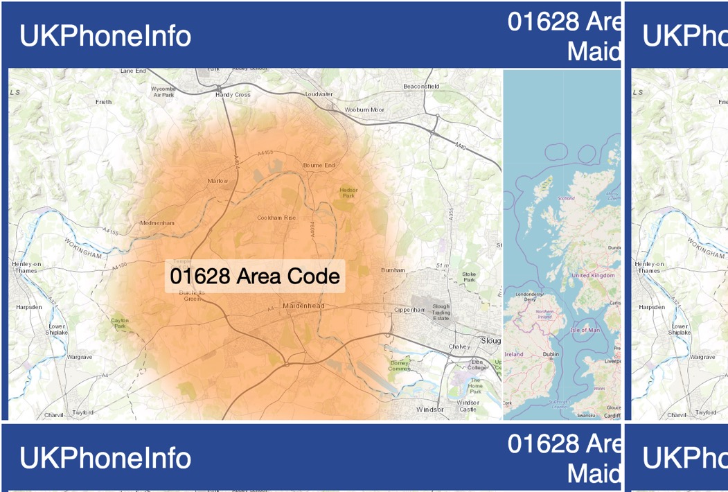 Map of the 01628 area code