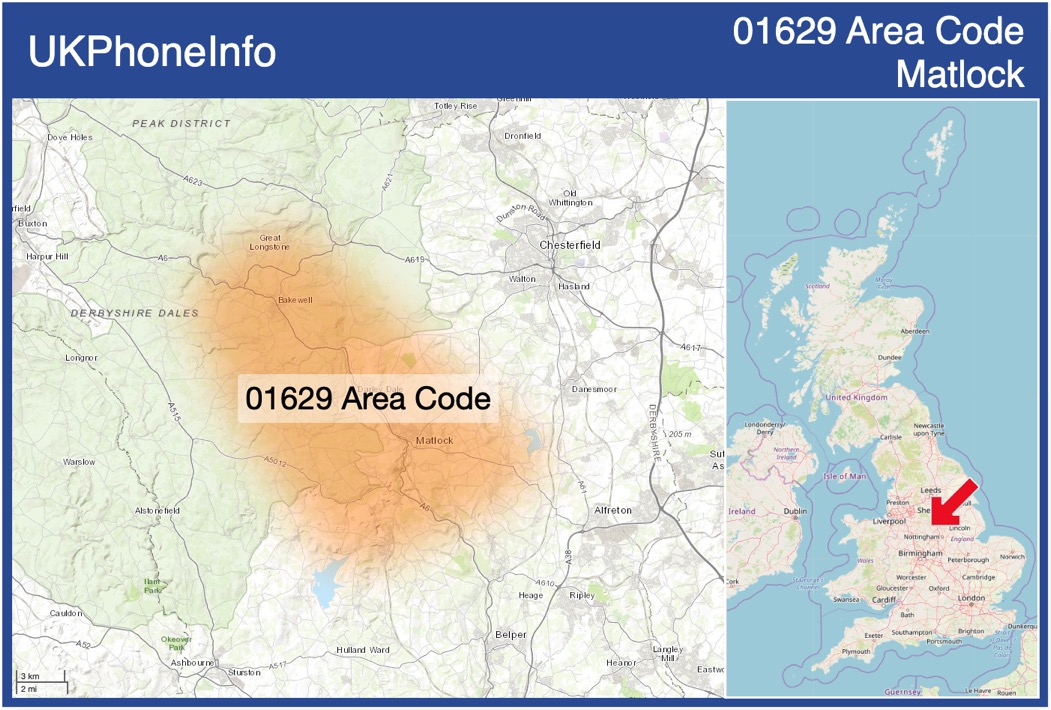 Map of the 01629 area code