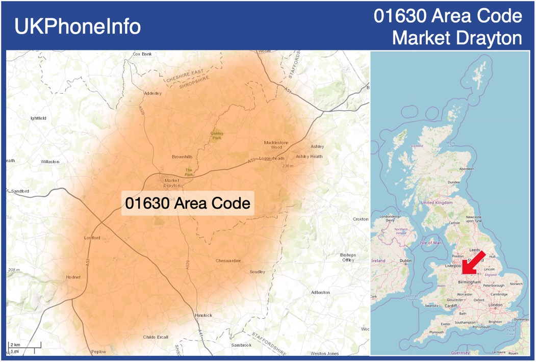 Map of the 01630 area code