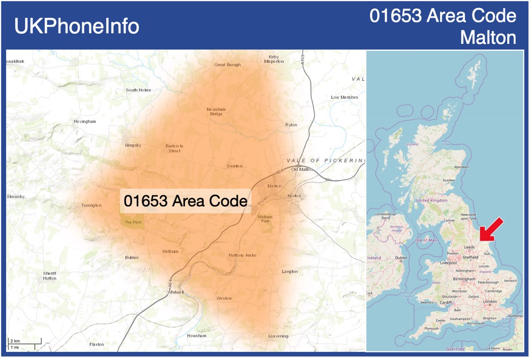 Map of the 01653 area code