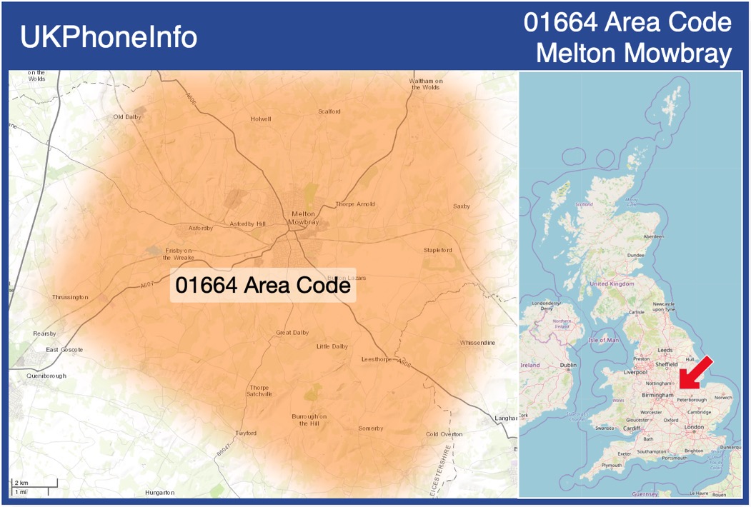 Map of the 01664 area code