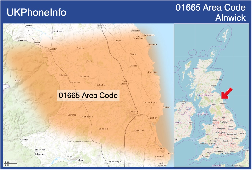 Map of the 01665 area code
