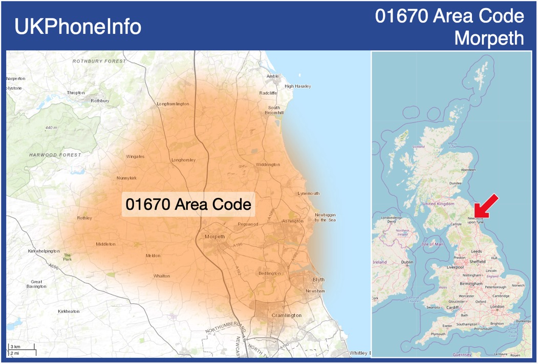 Map of the 01670 area code