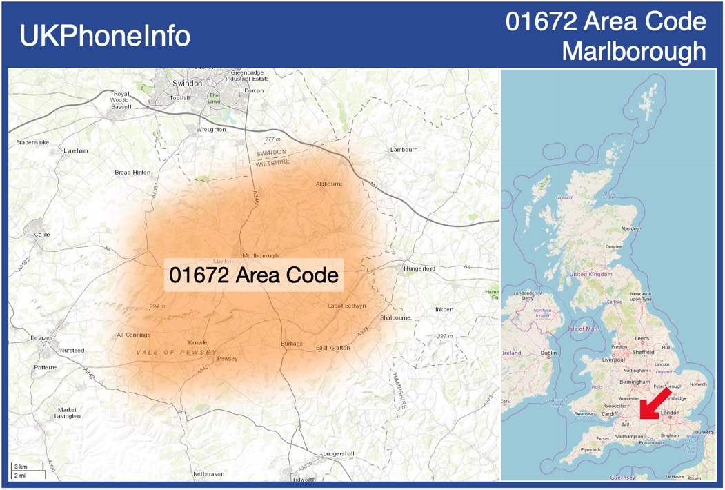Map of the 01672 area code