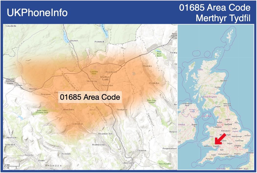 Map of the 01685 area code