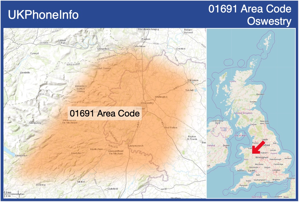 Map of the 01691 area code