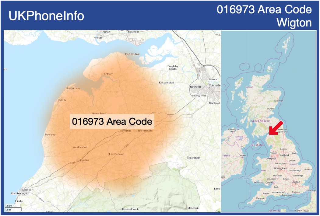 Map of the 016973 area code