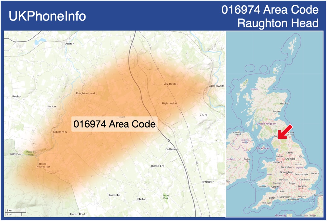 Map of the 016974 area code