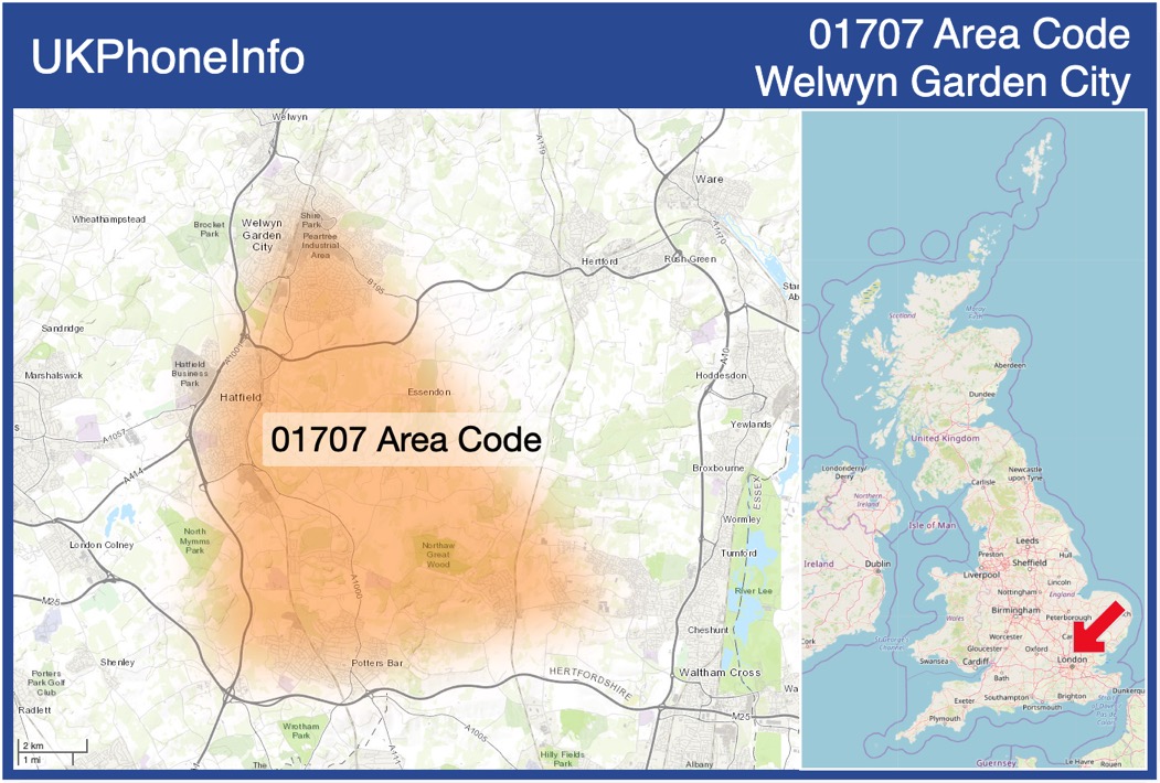 Map of the 01707 area code