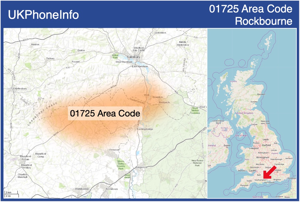 Map of the 01725 area code
