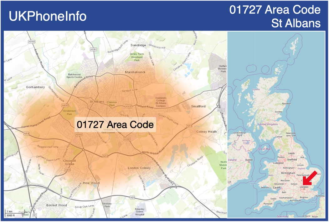 Map of the 01727 area code