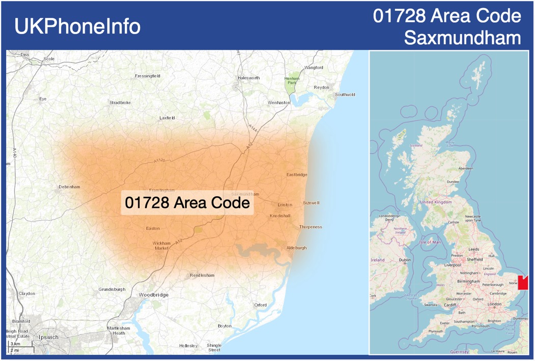 Map of the 01728 area code