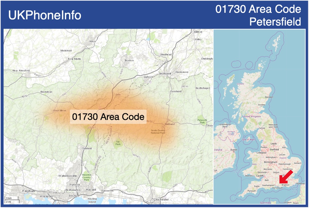 Map of the 01730 area code