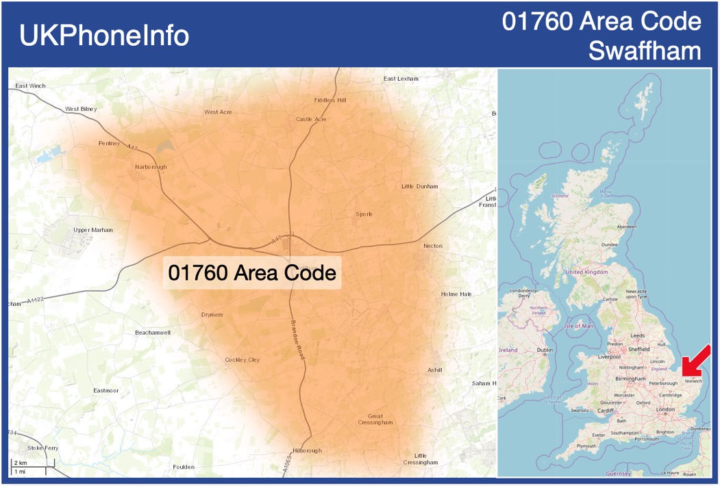 Map of the 01760 area code