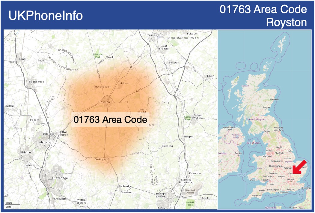 Map of the 01763 area code