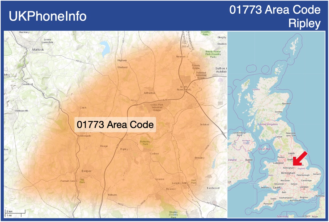 Map of the 01773 area code