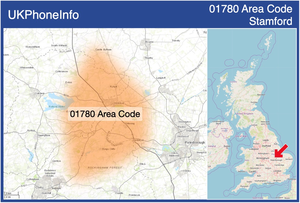 Map of the 01780 area code